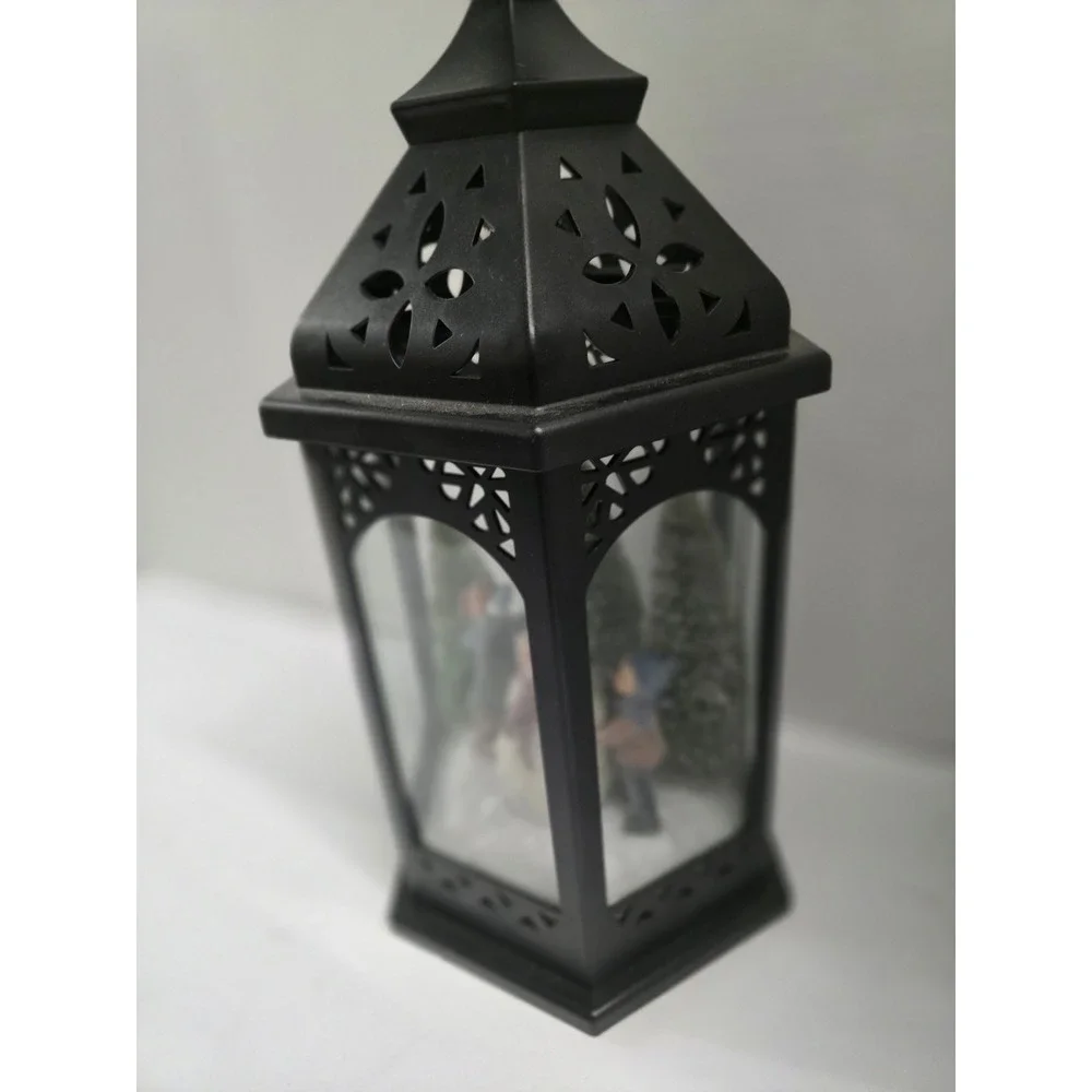 Christmas Snowman Winter Scene Light Up Lantern Black Holiday Decor Decorative